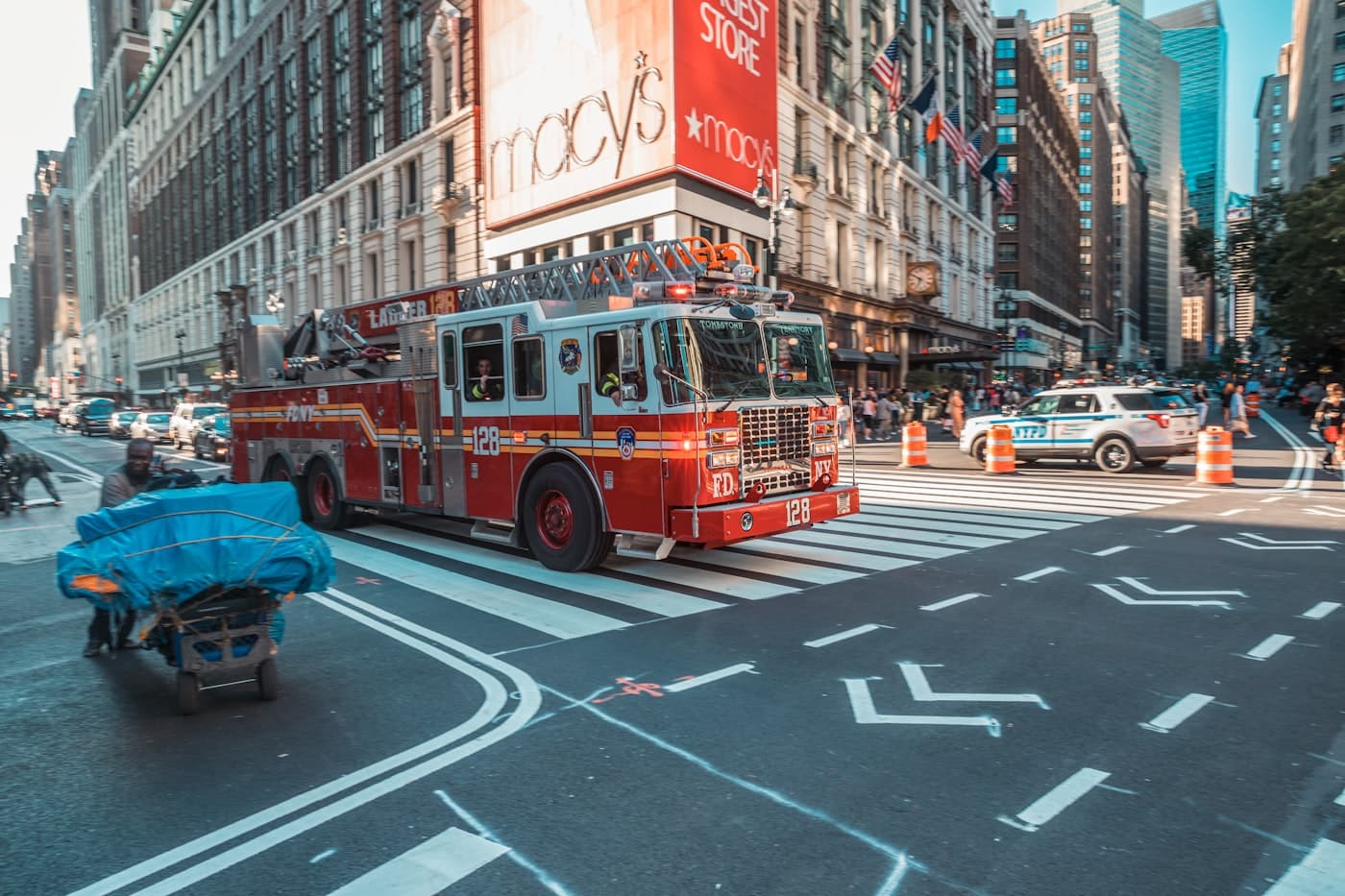 Emergency response fire truck on a city street